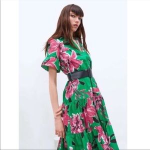 Zara Pink and Green Midi Dress